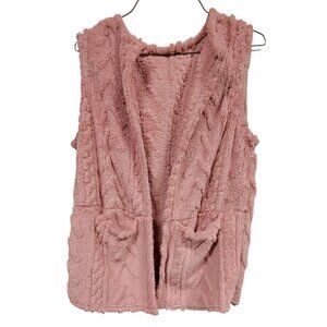 Soft Fuzzy Plush Vest Xl Pink Textured Open Front Sleeveless Outerwear